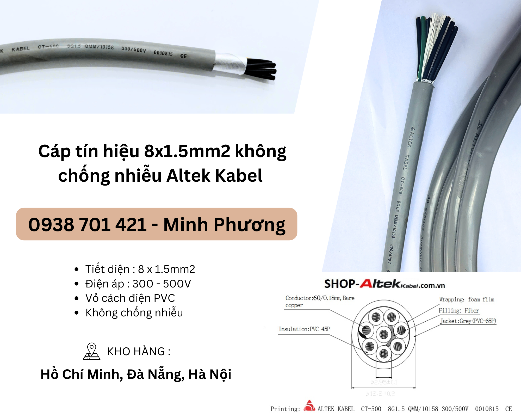 Cáp tín hiệu 8x1.5mm2 không chống nhiễu Altek Kabel Đà Nẵng, Hà Nội, Quảng Trị